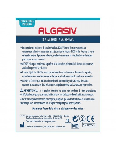 Algasiv Almohadillas Adhesivas para Dentaduras Postizas Inferior 18 unidades