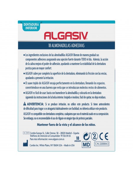 Algasiv Almohadillas Adhesivas para Dentaduras Postizas Inferior 18 unidades