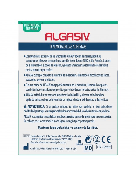 Algasiv Almohadillas Adhesivas para Dentaduras Postizas Superior 18 unidades
