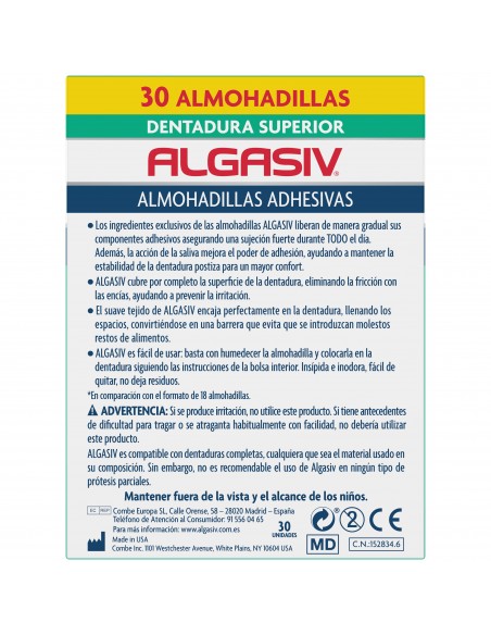 Algasiv Almohadillas Adhesivas para Dentaduras Postizas Superior 30 unidades